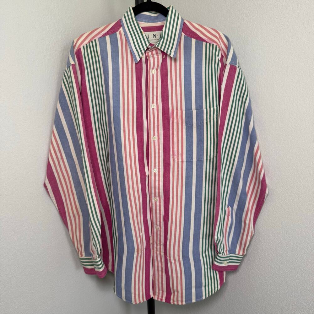 Vintage 90s I.N.C International Concepts Colorful Striped Button Up Shirt Medium